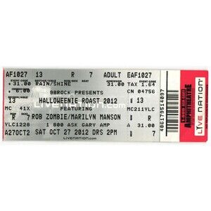 2012 Rob Zombie Marilyn Manson Full Complete Concert Ticket Stub Tampa FL